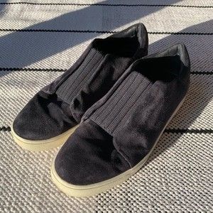 Vince Womens Cantara Suede Slip-On Sneakers Dk Navy Blue Shoes Ribbed Panel Sz 8